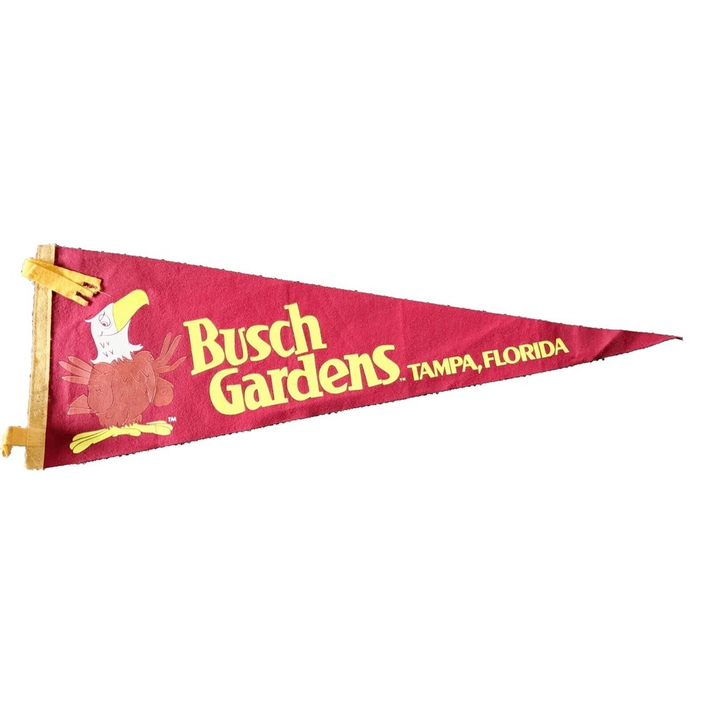 Vintage Travel Souvenir Felt Pennant Flag Busch Gardens Tampa Florida 26"